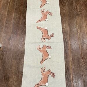 Easter Bunny Table Runner Rabbit Spring Floral 72 In Cotton with Pompom Tails